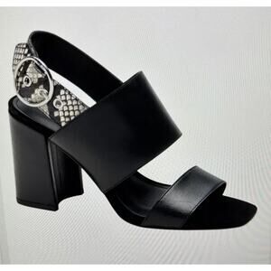 EUC Banana Republic TWO-STRAP Snake Black Leather BLOCK-HEEL SANDAL 10.5